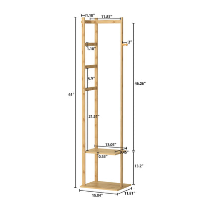 Heavy Duty Bamboo Coat Stand with Hook and Shelves