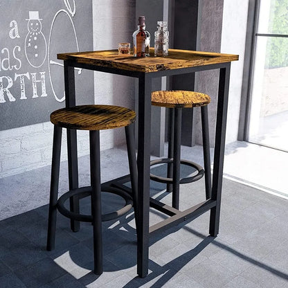 3 Piece Pub Dining Set, 2 Kitchen Counter Height Wood Top Bistro Easy Assemble Small Space Restaurant, 24”, Dinings Room Sets