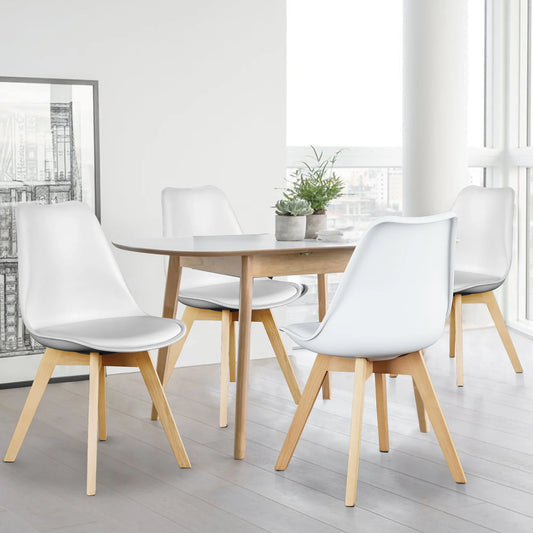 Leather Dining Chairs Set of 4 Wooden Legs