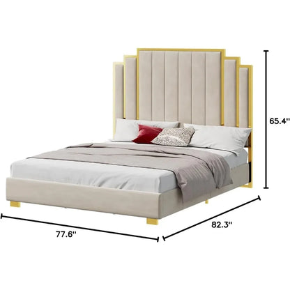 Queen & King Size Platform Bed Frame with Extra Tall Headboard