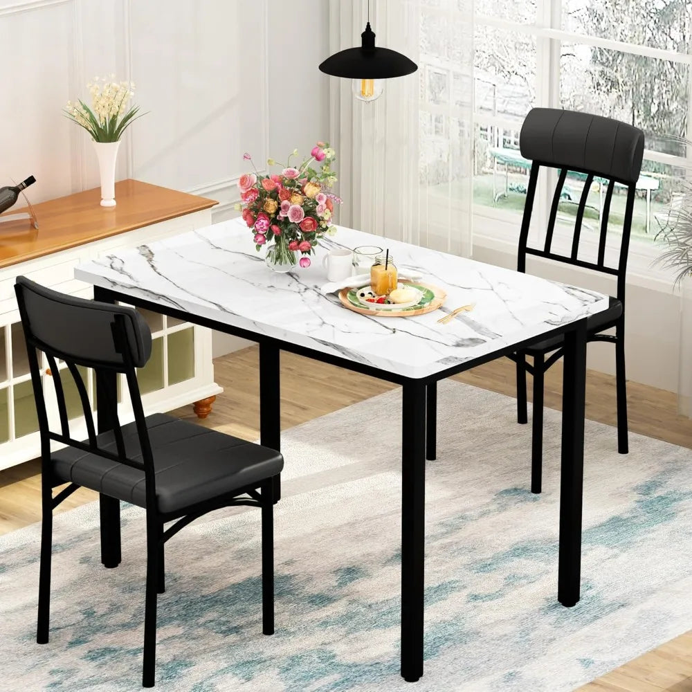 3 Piece Dining Tables Set, Small Industrial Kitchen Table and 2 Chairs, Kitchen Breakfast Dining Table Set, Breakfast Table Set