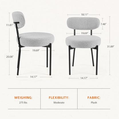 Ergonomic Round Dining Chairs Set of 2 Plush Fabric