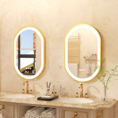 Gold Frame Oval Bathroom Mirror LED Lighted