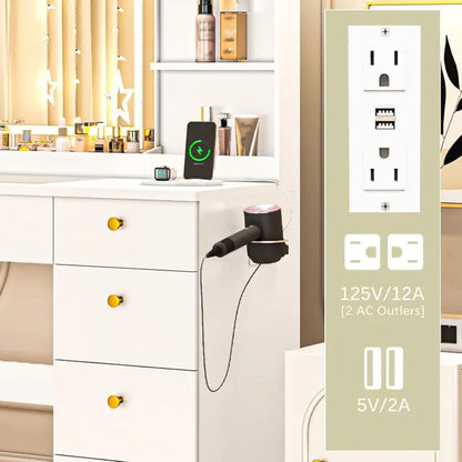 Makeup Dresser, Vanity Desk with Mirror and LED