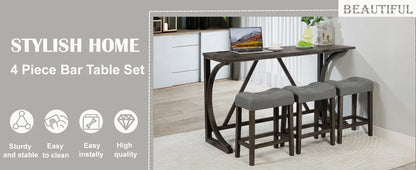 Dining Bar Table and Chairs with Power Outlet, 4 Piece Bar Table Set with Chairs, Sofa Bar Table with 3 Padded Stools