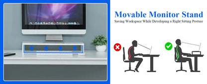 Desk with Drawers, 55 Inch L Shaped, Removable Monitor Stand