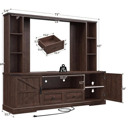 Wall TV Stand with 2 Doors, with LED & Power Outlets