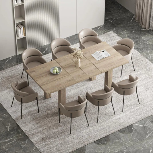Extendable Dining Table for 6 8 10,55''to 78"Wood Kitchen Table Mid Century Modern Large Transformer Rectangle Dining Room Table