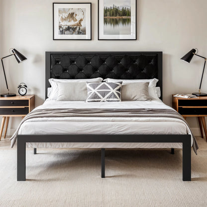 Bed Frame with Upholstered Finely Stitched Headboard - Queen, King, Full and Twin Sizes