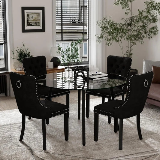 5 Piece Luxury Round Glass Dining Set, Modern Minimalist Circle Kitchen Table Set for 4, 42'' Clear Circular Glass Top Dinner Ro