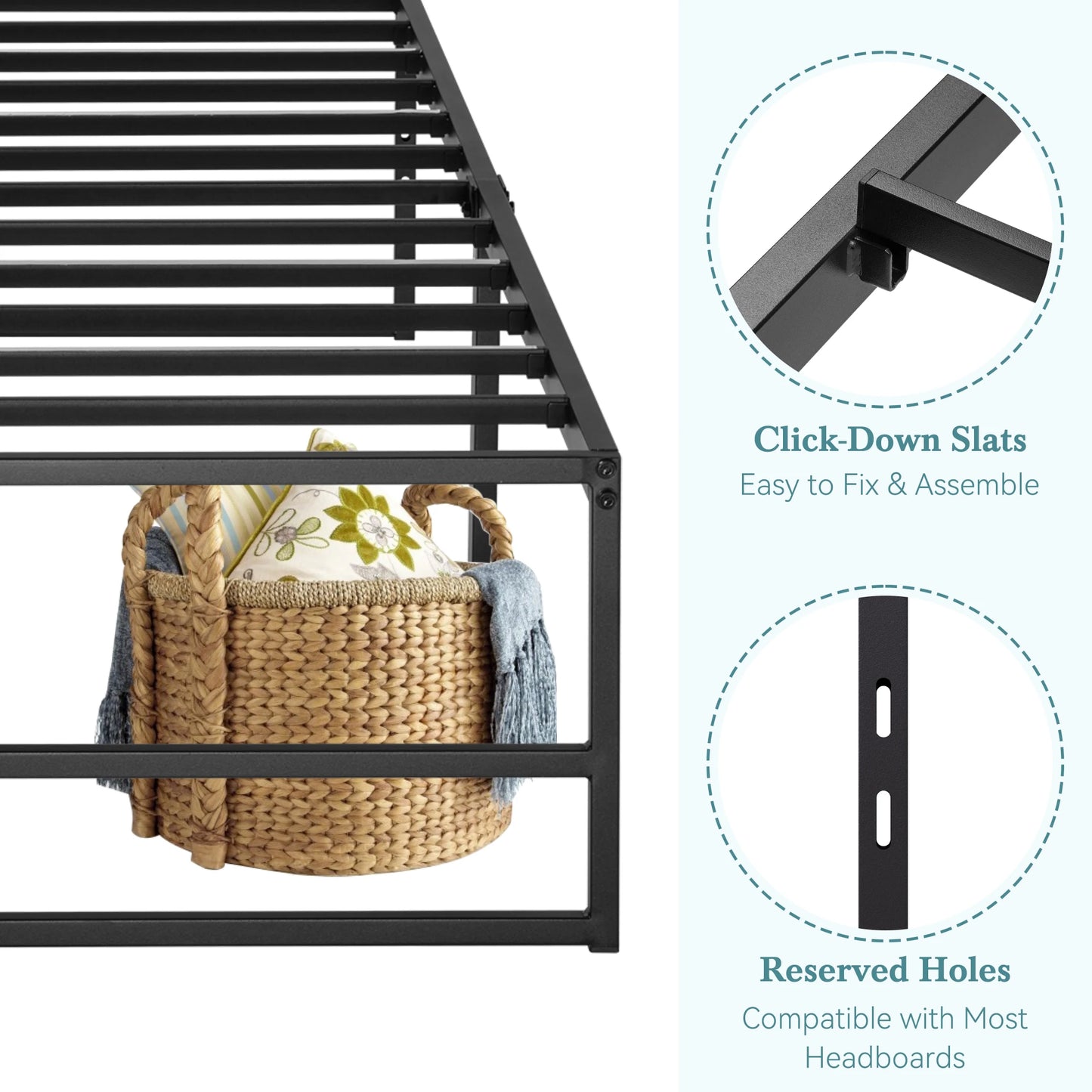 Metal Bed Frame, No Box Spring Needed - Queen, Full, King and Twin Sizes