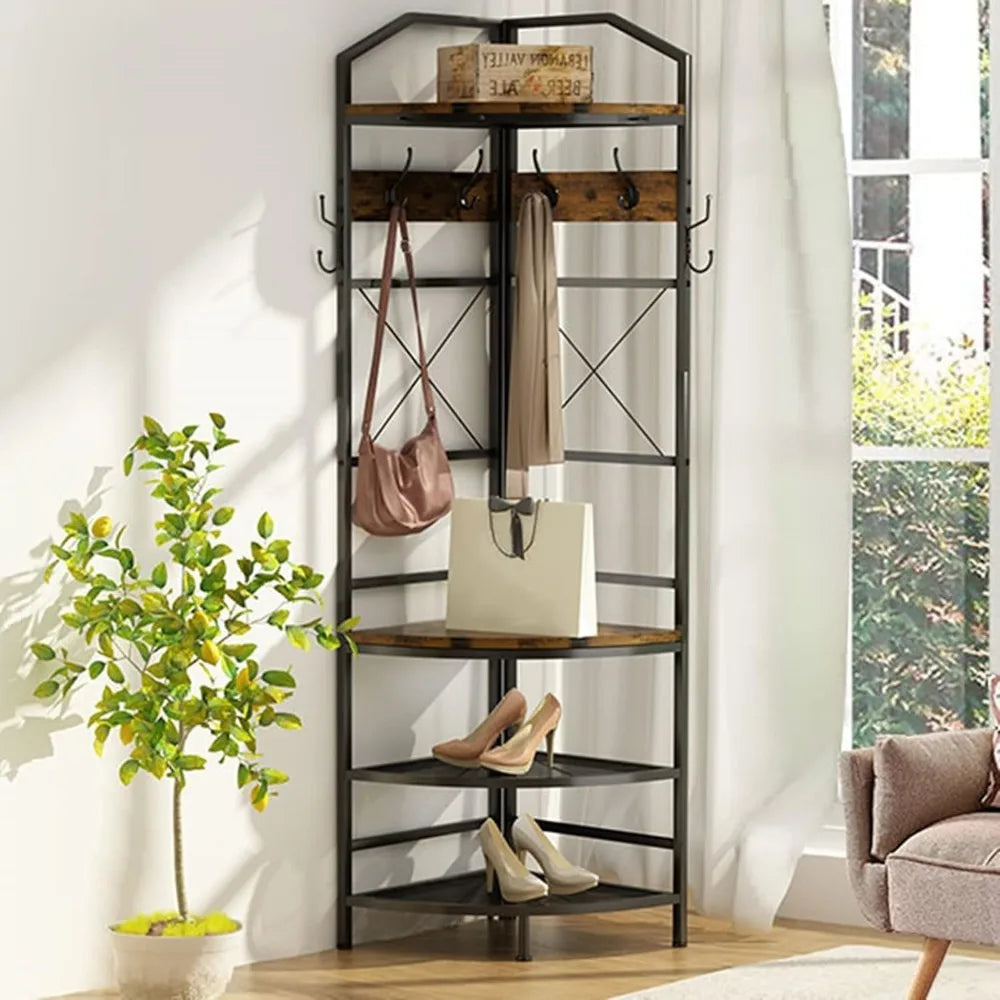4-Tier Corner Coat Rack with Shoe Storage