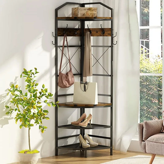 4-Tier Corner Coat Rack with Shoe Storage