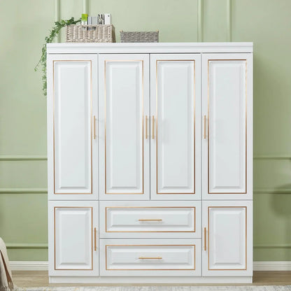 Armoire Wardrobe Closet with 3 Drawers and 4 Doors