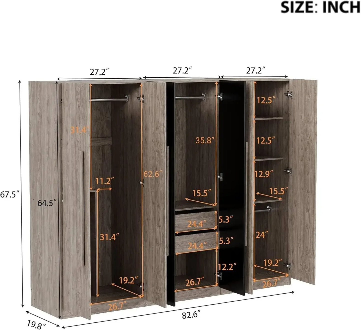 Wooden Armoire Wardrobe Cabinet with 6 Doors