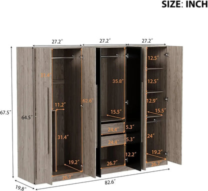 Wooden Armoire Wardrobe Cabinet with 6 Doors