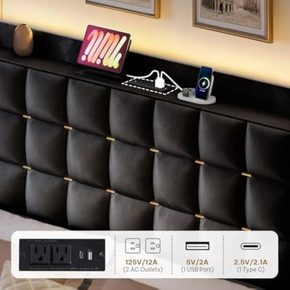 Queen Size Bed Frame with 3 Storage Drawers , Velvet Upholstered