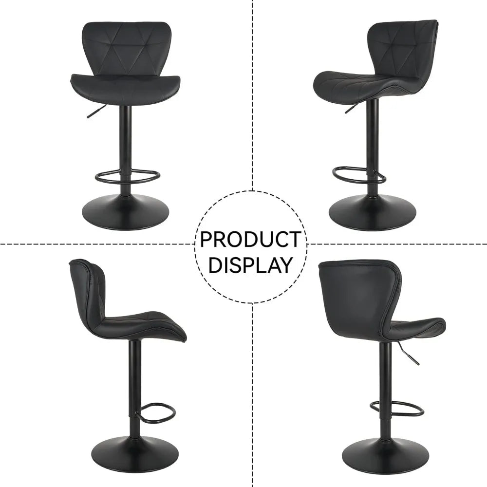 Modern Bar Stools Set of 2, Adjustable Faux Leather Upholstered