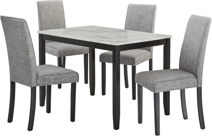 5-Piece Faux Marble Dining Table Set with Upholstered Chairs - Modern Rubber Wood Kitchen Table, 45.5" Stain-Resistant Family