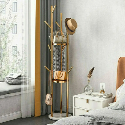 Marble Metal Coat Rack with 3 Storage Shelves and 9 Hooks