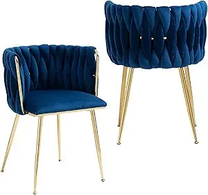 Velvet Dining Chairs Set of 2 Hand Weaving  Side Chair