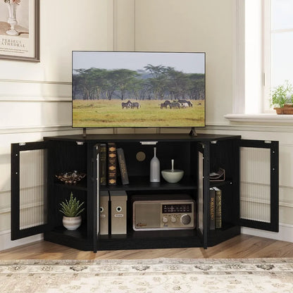 Corner TV Stand with 4 Doors and Shelves