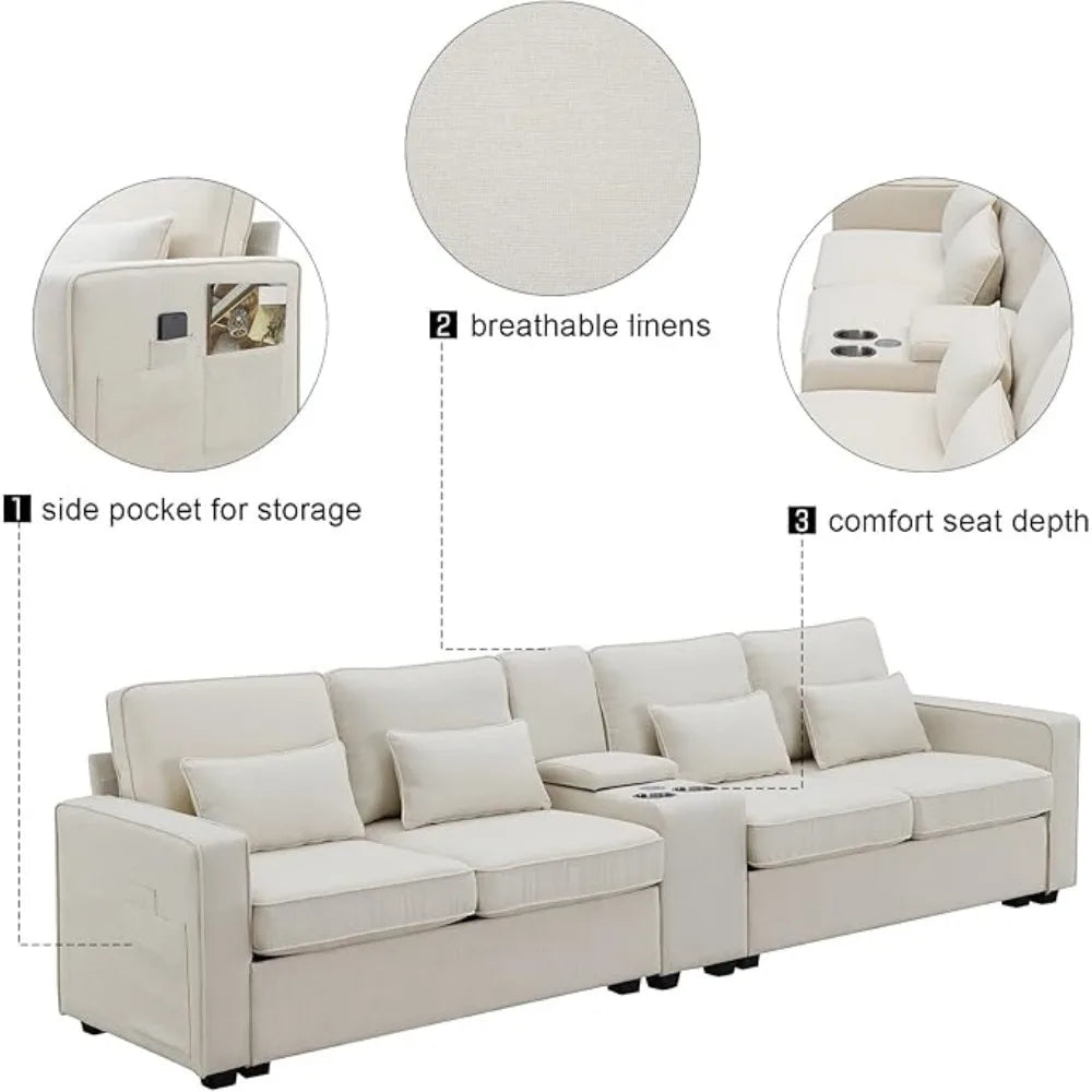 4-Seat Couch with 4 Pillows for Living Room