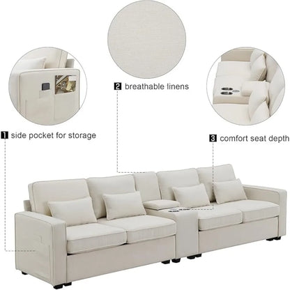 4-Seat Couch with 4 Pillows for Living Room
