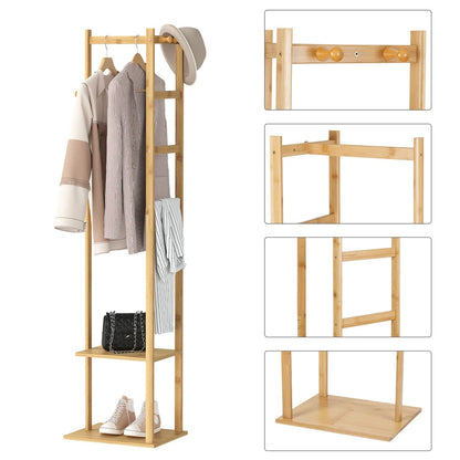 Heavy Duty Bamboo Coat Stand with Hook and Shelves