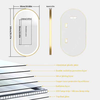 Gold Frame Oval Bathroom Mirror LED Lighted