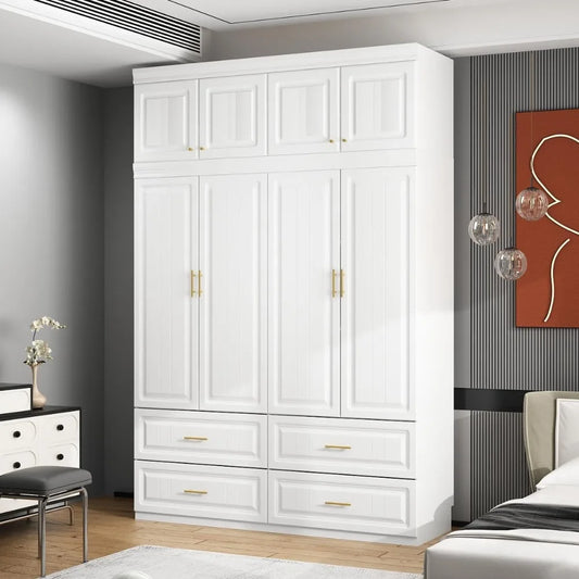 4 Door Wardrobe Closet with Drawers & Shelves