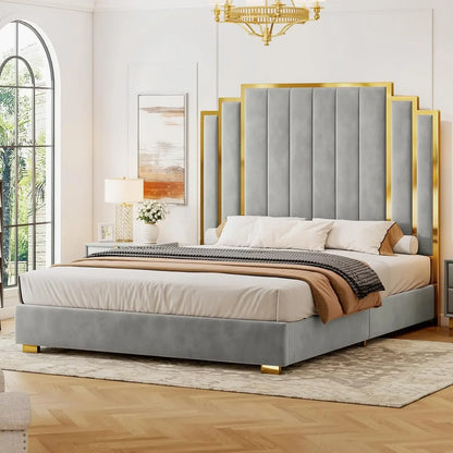 Queen & King Size Platform Bed Frame with Extra Tall Headboard