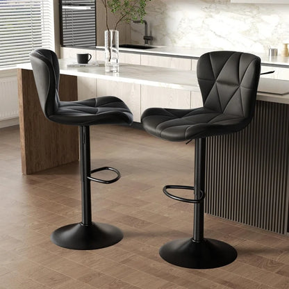 Modern Bar Stools Set of 2, Adjustable Faux Leather Upholstered
