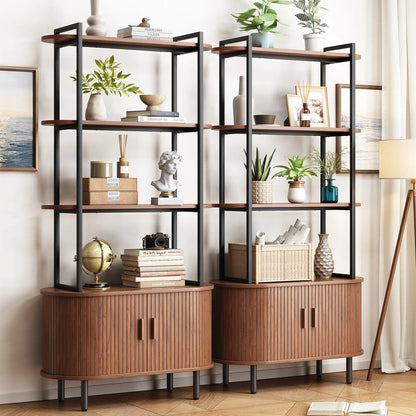 Tall Bookshelf,4-Tier Book Case with Storage Cabinet