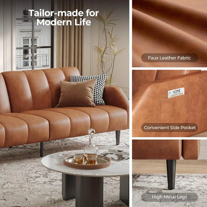 Sofa Bed Couch, 2 Seater Faux Leather Futon Sleeper