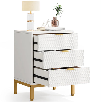 Tribesigns Modern Nightstand, 65.5 cm Tall Bedside Table with 3 Drawers, Contemporary End Side Table with Storage