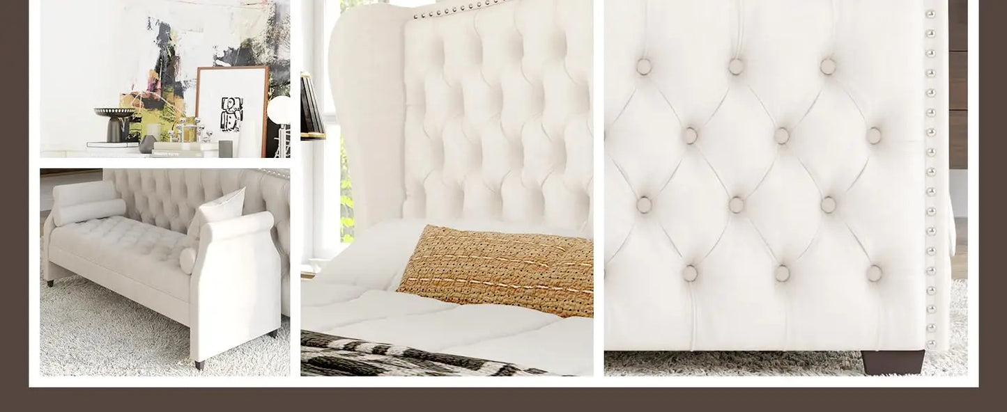 King& Queen Size Bed Frame, Velvet Upholstered