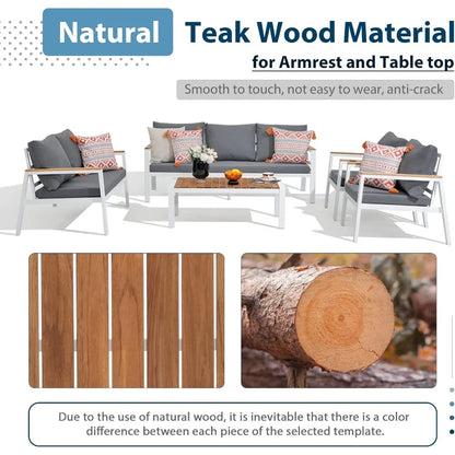 Patio Furniture Set 5 Pieces with Teak Coffee Table