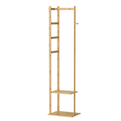 Heavy Duty Bamboo Coat Stand with Hook and Shelves