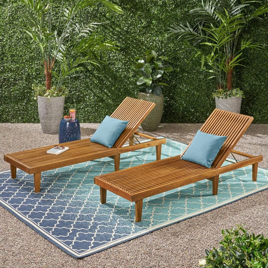 Outdoor Wooden Chaise Lounge, Set of 2