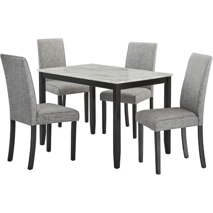 5-Piece Faux Marble Dining Table Set with Upholstered Chairs - Modern Rubber Wood Kitchen Table, 45.5" Stain-Resistant Family