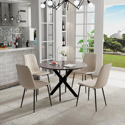 5 Piece Circle Dining Table Set for 4, 42 Inch Black Table & Velvet Upholstered Chairs With Sturdy Metal Legs, Round Kitchen