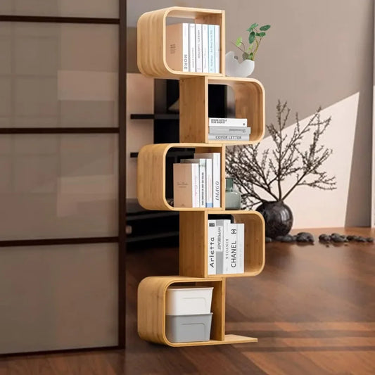 5-Tier Bamboo Bookshelf, 2 in 1 Bookcase Storage
