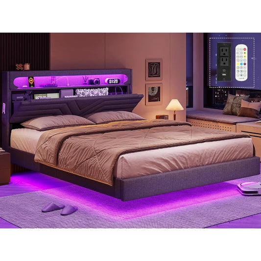 Queen and Full Floating Bed Frame with RGB LED