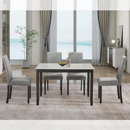 5-Piece Faux Marble Dining Table Set with Upholstered Chairs - Modern Rubber Wood Kitchen Table, 45.5" Stain-Resistant Family