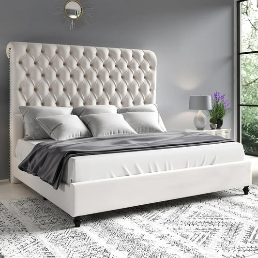 Queen Size Bed Frame with Sleigh Headboard