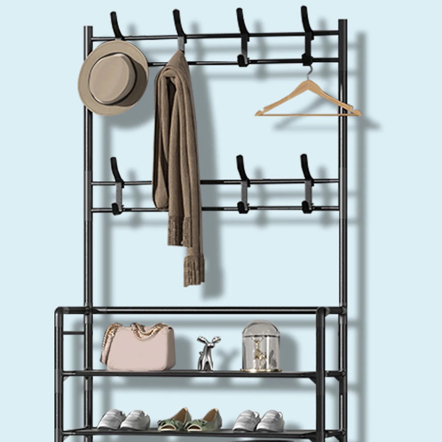 Coat Rack Stand, 2 In 1  Entryway Clothes Hanging Organizer