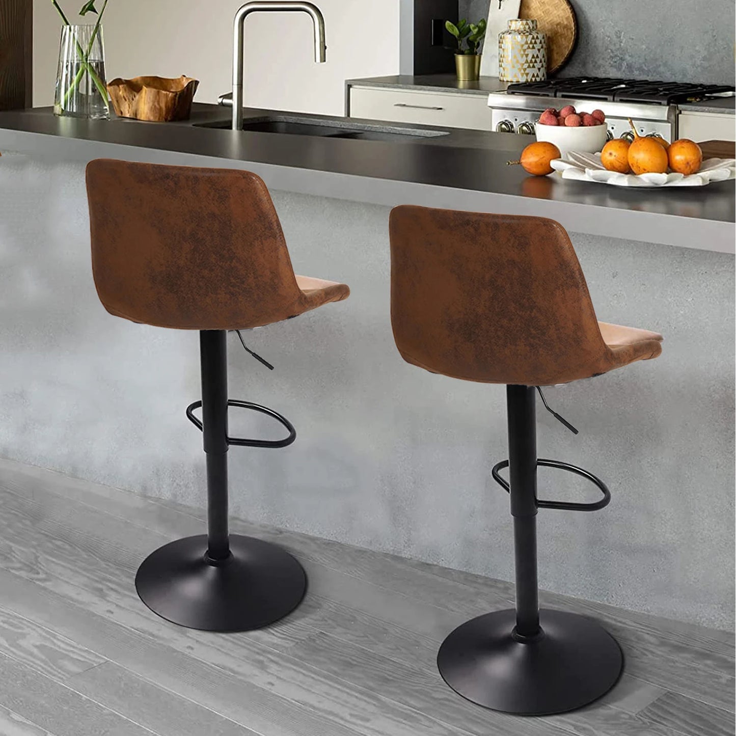 2x Industrial Vintage Tall Bar Stools Adjustable