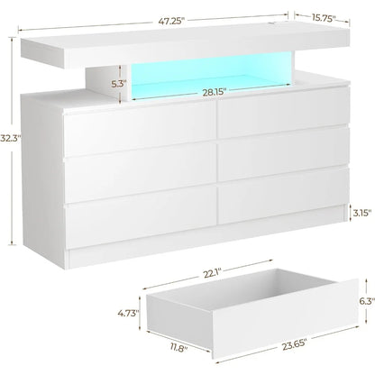 White Dresser, Chest of Drawers with Charging Station