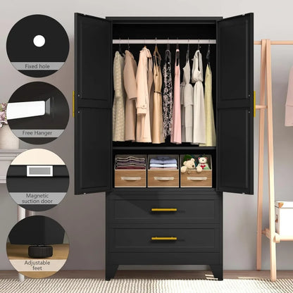 Metal Armoire Wardrobe Closet with 2 Drawers